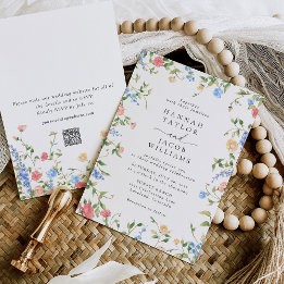 Elegante Wildblumen-Blumen-Boho-QR-Code-Hochzeit Einladung