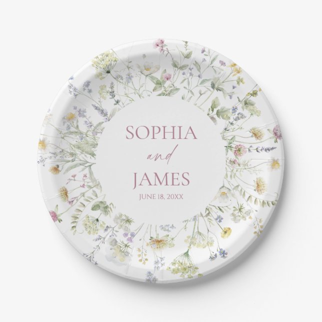 Elegante Wildblumen Blumen Hochzeit Pappteller (Vorderseite)