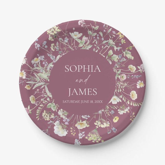 Elegante Wildblumen Blumen Hochzeit Pappteller (Vorderseite)
