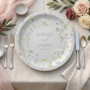 Elegante Wildblumen Blumen Hochzeit Pappteller