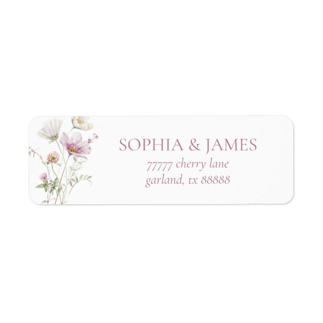 Elegante Wildblumen-Blumen-Hochzeit-Rücksendeadres (Vorne)