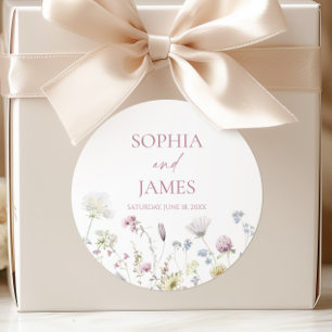 Elegante Wildblumen Blumen Hochzeit Runder Aufkleber