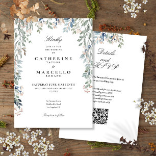 Elegante Wildblumen Blumen QR-Code Hochzeit Einladung