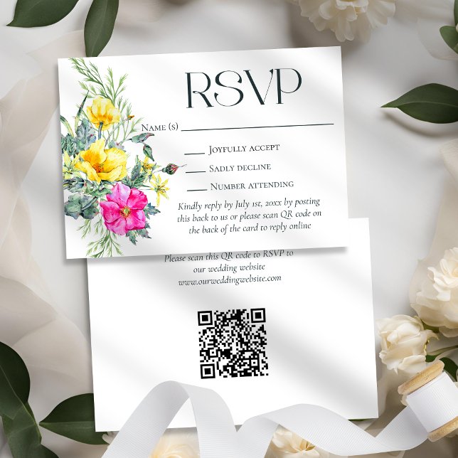 Elegante Wildblumen Blumenhochzeit Website QR Code RSVP Karte (Von Creator hochgeladen)