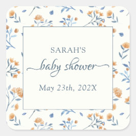 Elegante Wildblumen Boho Baby Shower Quadratischer Aufkleber