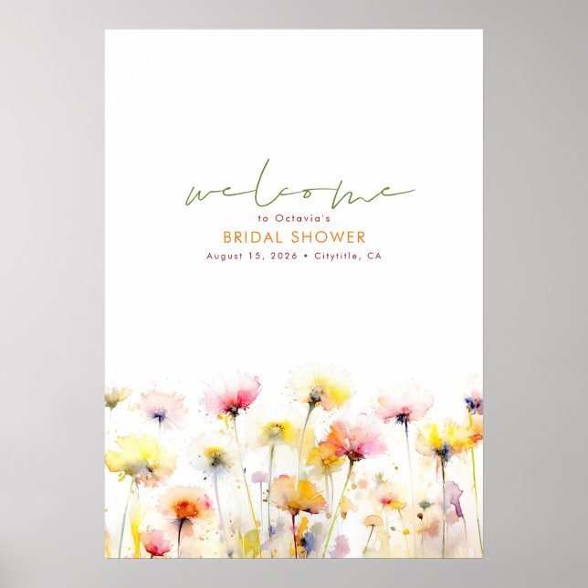 Elegante Wildblumen Boho Begrüßungszeichen Poster (Vorne)