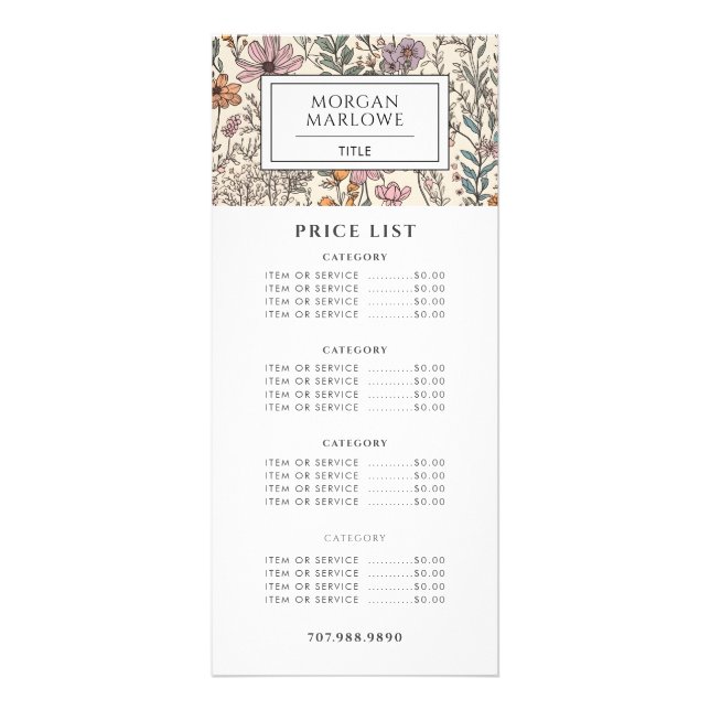 Elegante Wildblumen Botanisches Geschäft Werbekarte (Vorne)