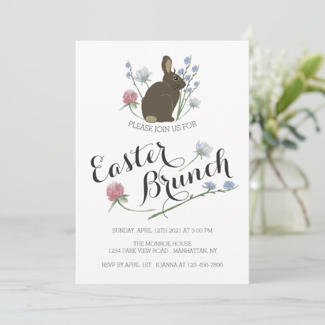 Elegante Wildblumen & Braun, Ostern Brunch Ankündigung (Stehend Vorderseite)