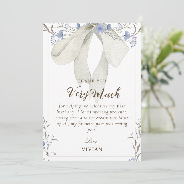 Elegante Wildblumen Coquette Bow Danke Karte (Stehend Vorderseite)