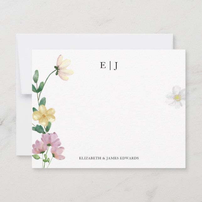 Elegante Wildblumen Couple Initials floral Mitteilungskarte (Vorderseite)