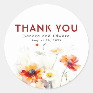 Elegante Wildblumen Danke Runder Aufkleber