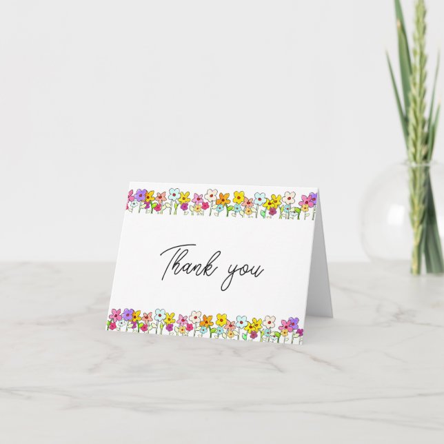 Elegante Wildblumen Dankeskarte (Vorderseite)