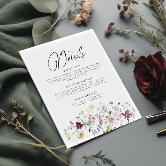 Elegante Wildblumen Eintrittskarte für Hochzeitdet Begleitkarte (Von Creator hochgeladen)