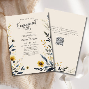 Elegante Wildblumen Engagement Partei Beige Einladung