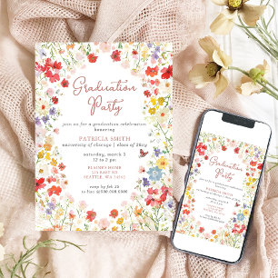 Elegante Wildblumen Foto Graduation Party Einladung