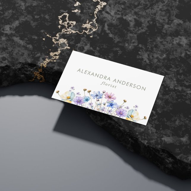 Elegante Wildblumen für die Wasserfarben Minimal Visitenkarte (Elegant Floral Watercolor Wildflowers Minimal Business Card)