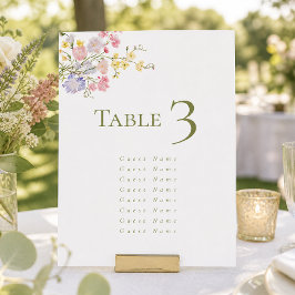 Elegante Wildblumen Grüne Schrift Hochzeit Tischnummer