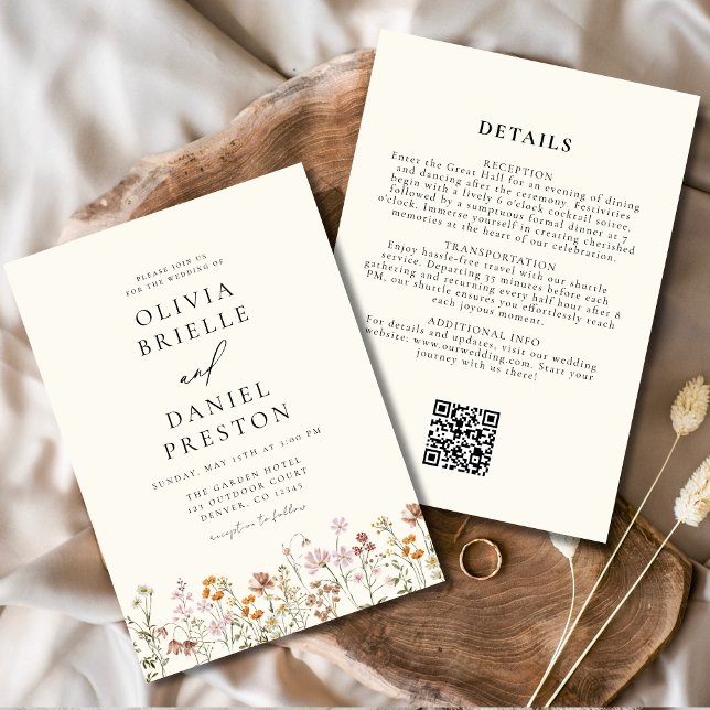 Elegante Wildblumen-Hochzeit Alles-in-Einem QR-Cod Einladung (Von Creator hochgeladen)