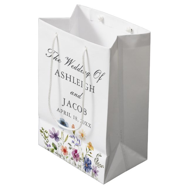 Elegante Wildblumen-Hochzeit im Frühling Personali Mittlere Geschenktüte (Vorderseite Schrägansicht)