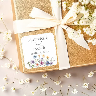 Elegante Wildblumen-Hochzeit im Frühling Personali Quadratischer Aufkleber
