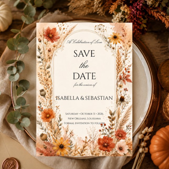 Elegante Wildblumen-Hochzeit im Herbst Save The Date (Von Creator hochgeladen)