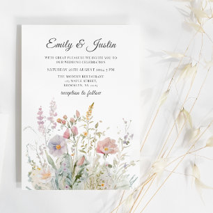 Elegante Wildblumen Hochzeit im Wasser Einladung
