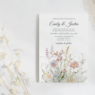 Elegante Wildblumen Hochzeit im Wasser Einladung
