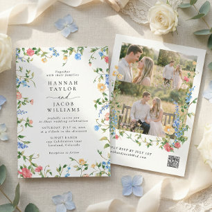 Elegante Wildblumen-Hochzeit mit drei Fotos zur RS Einladung