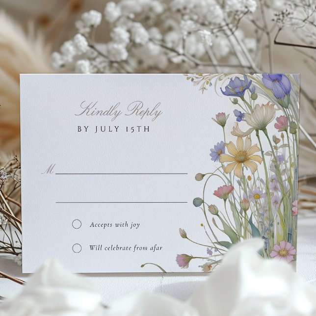 Elegante Wildblumen Hochzeit RSVP Card Pastel Einladung (Von Creator hochgeladen)