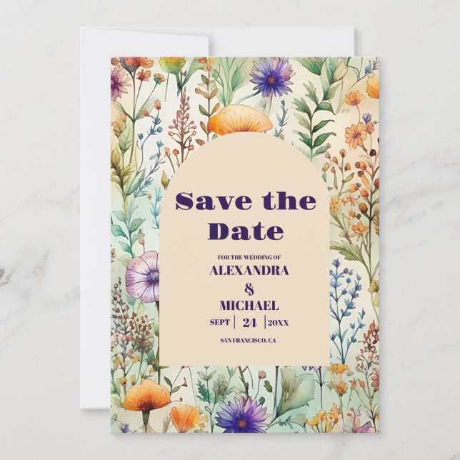 Elegante Wildblumen Hochzeit Save The Date (Vorderseite)