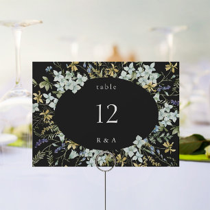 Elegante Wildblumen-Hochzeit Schwarze Tischnummer