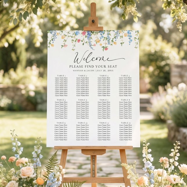 Elegante Wildblumen-Hochzeit Sitzplan Poster (Von Creator hochgeladen)