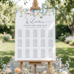 Elegante Wildblumen-Hochzeit Sitzplan Poster