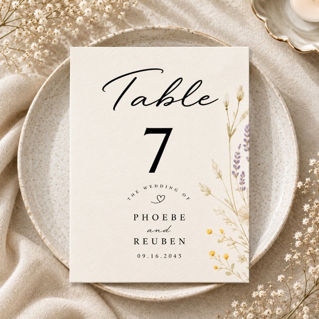 Elegante Wildblumen-Hochzeit  Tischnummer (Von Creator hochgeladen)