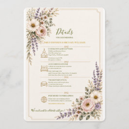 Elegante Wildblumen-Hochzeits-Details-Karte Einladung