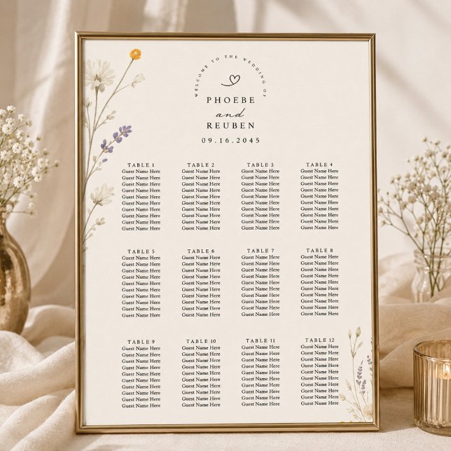 Elegante Wildblumen-Hochzeits-Sitzplan Poster (Von Creator hochgeladen)