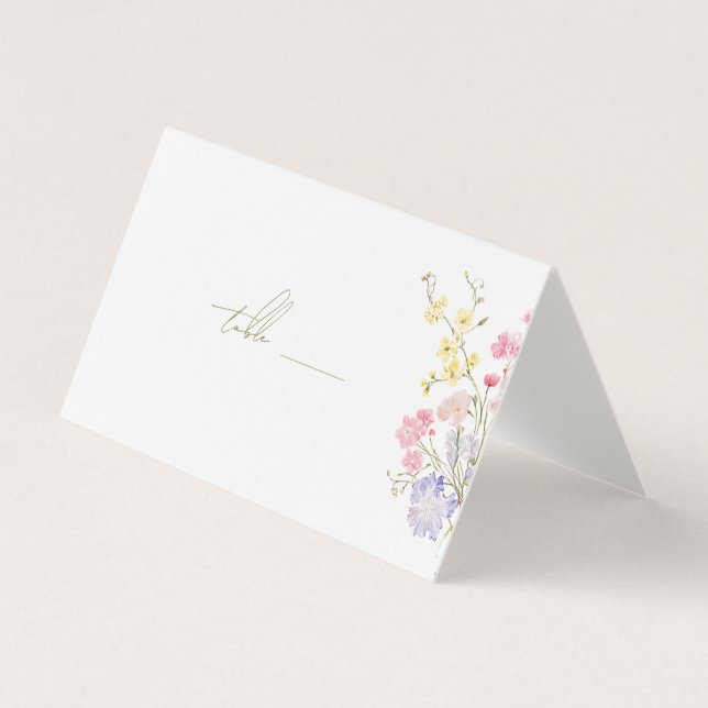 Elegante Wildblumen-Hochzeitsplatzkarten (Vorderseite)