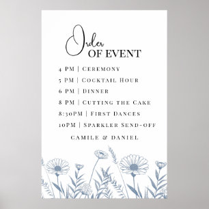 Elegante Wildblumen Immergrün Hochzeit Poster