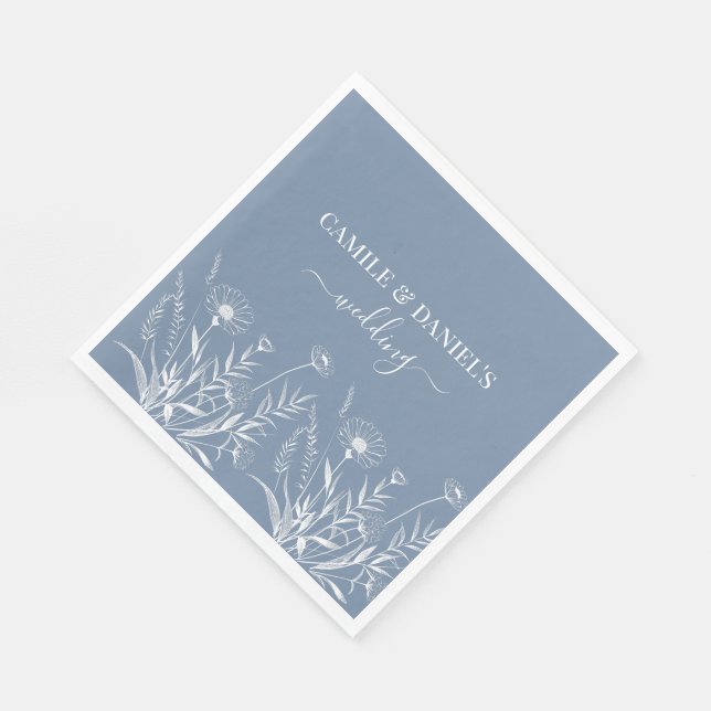 Elegante Wildblumen Immergrün Hochzeit  Serviette (Ecke)