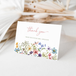 Elegante Wildblumen-Kalligrafie-Brautparty Dankeskarte