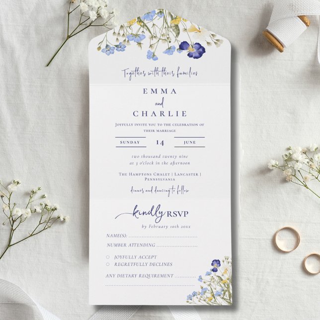Elegante Wildblumen Kalligrafie Rustikale Hochzeit All In One Einladung (Elegant Wildflowers Calligraphy Rustic Wedding All In One Invitation)