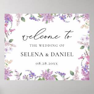 Elegante Wildblumen Lavender Wedding Begrüßungszei Poster