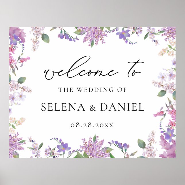 Elegante Wildblumen Lavender Wedding Begrüßungszei Poster (Vorne)