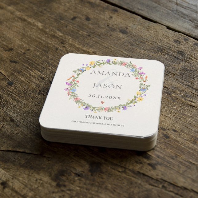 Elegante Wildblumen Lila-Gelbe Blumenhochzeit Getränkeuntersetzer (Von Creator hochgeladen)