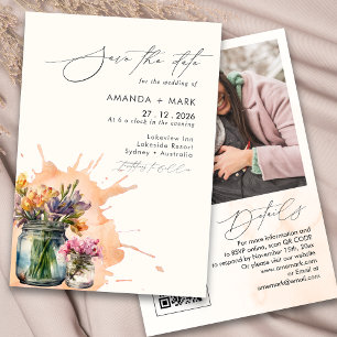 Elegante Wildblumen-Mason-Glas Save-the-Date Einladung