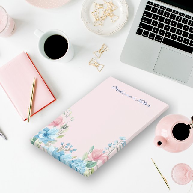 Elegante Wildblumen mit rosa blauem Wasser Post-it Klebezettel (Von Creator hochgeladen)