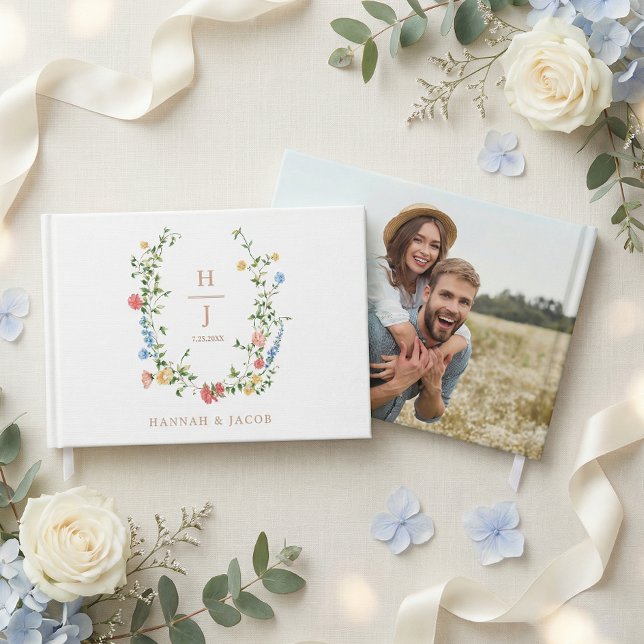 Elegante Wildblumen-Monogramm-Hochzeit  Gästebuch (Von Creator hochgeladen)