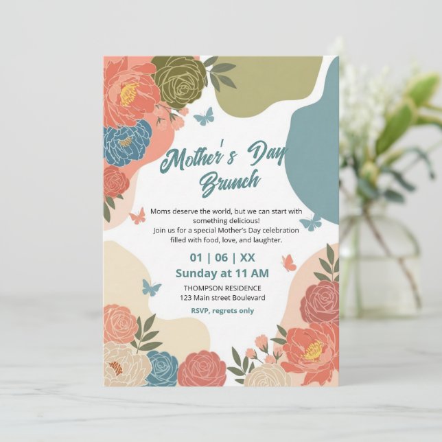 Elegante Wildblumen-Muttertags-Brunch-Einladung  Einladung (Stehend Vorderseite)