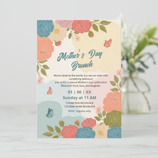 Elegante Wildblumen-Muttertags-Brunch-Einladung  Einladung (Stehend Vorderseite)