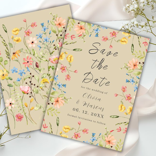 Elegante Wildblumen neutral Save The Date (Von Creator hochgeladen)